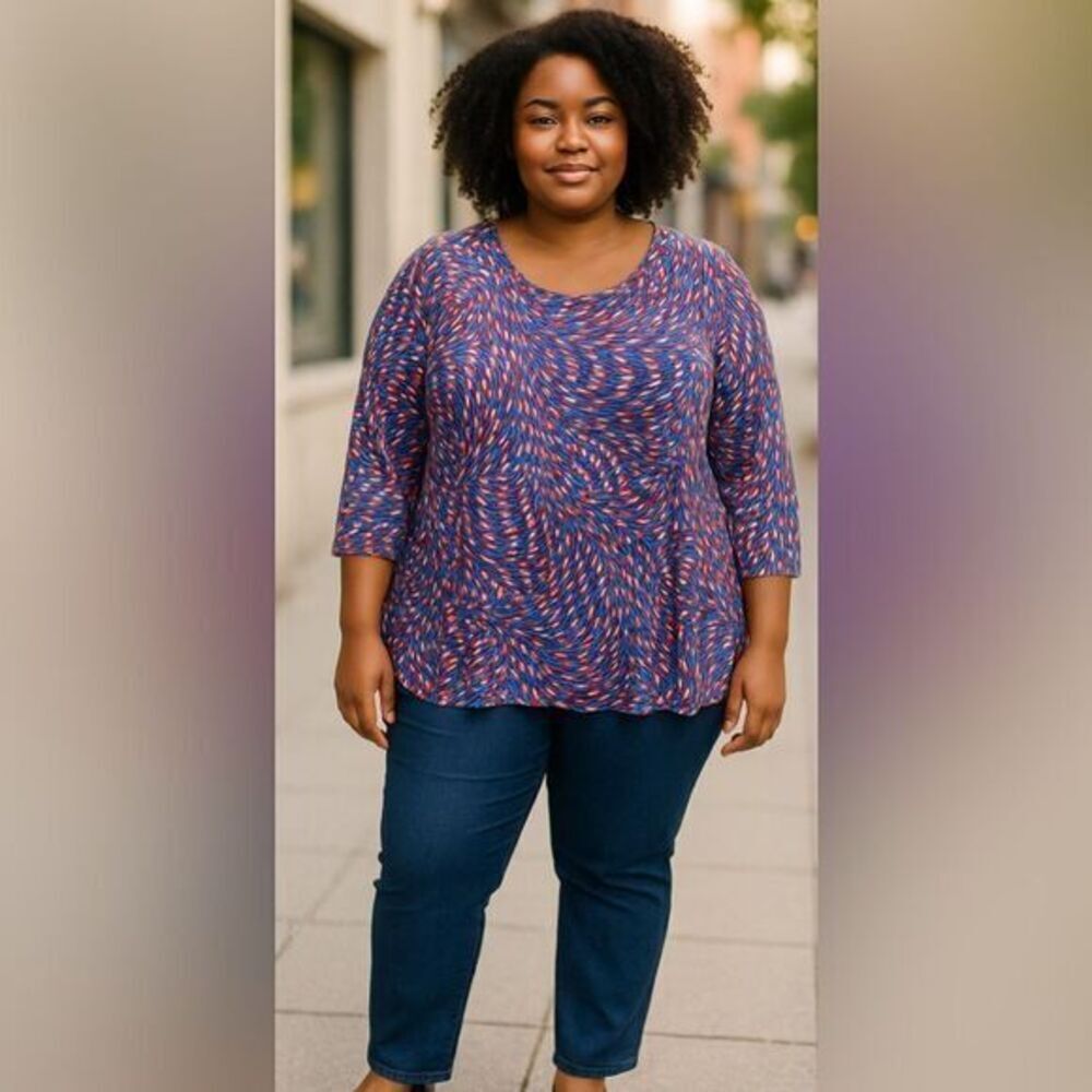 NWT Premise Plus Size Red, White & Blue Dolman Sleeve Tunic Top Blouse - Size 3X